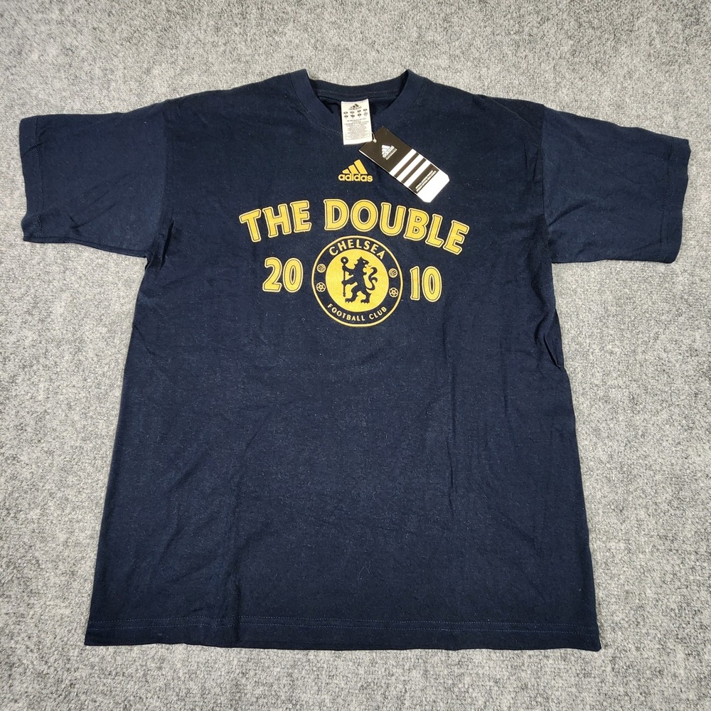 Adidas Chelsea FC The Double 2010 T-Shirt Mens Small Navy Blue Soccer NWT U39125
